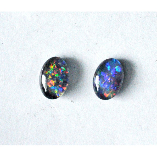 Black Opal 6x4mm Oval Triplet Gemstone Cabochon Pair