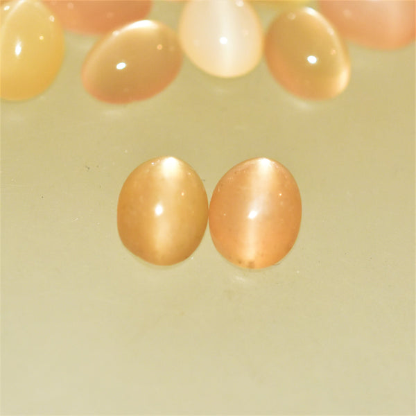 Peach Moonstone 8x6mm Oval Gemstone Cabochon Pair