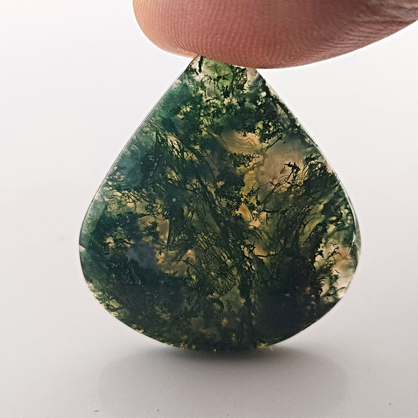 Moss Agate 30x27mm Pear  Cut Gemstone Cabochon