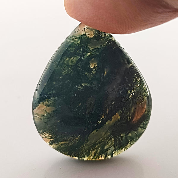 Moss Agate 31x26mm Pear  Cut Gemstone Cabochon