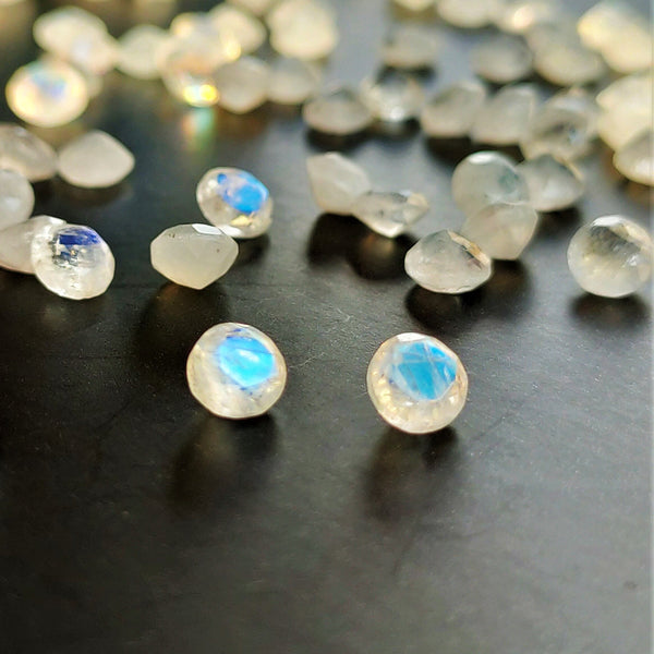 Rainbow Moonstone 5mm Round Faceted Gemstone Pair