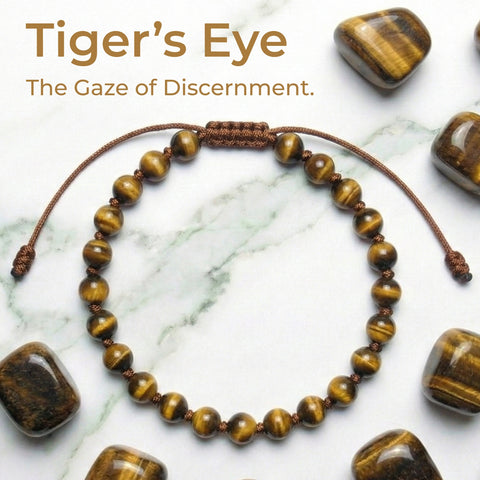 Hand-knotted 6mm natural golden-brown Tiger's Eye gemstone bracelet with an adjustable minimalist closure.